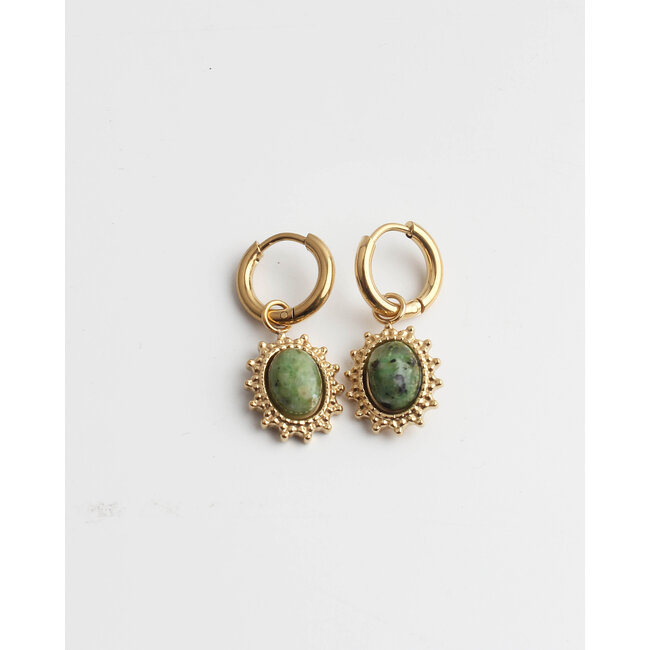 Boucles d'Oreilles 'Jolie' Rocky Green Pierre Naturelle Doré - Acier Inoxydable