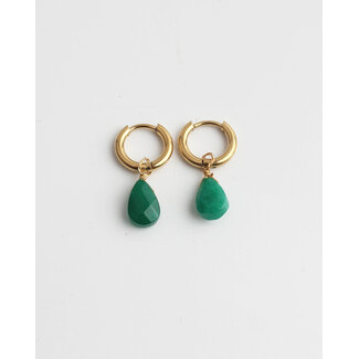 'Aline' Earrings Green Natural Stone Gold - stainless steel