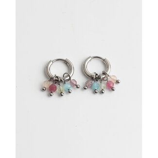 'Gina' multicolor natural stone EARRINGS SILVER - stainless steel