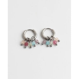 'Gina' pierre naturelle multicolore BOUCLES D'OREILLES ARGENT - acier inoxydable