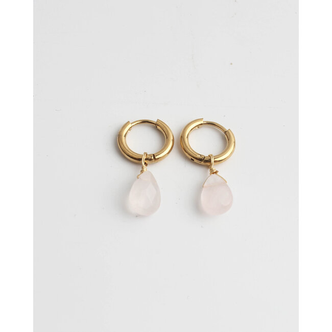 'Aline' Earrings Pink Natural Stone Gold - stainless steel