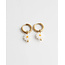 White Daisy Flower Earrings Gold - Stainless Steel