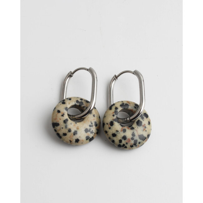 'TIRZA' EARRINGS DALMATIËR JASPIS Silver - STAINLESS STEEL