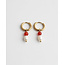 Boucles d'Oreilles 'Milou' Rouge & Perle - Acier Inoxydable