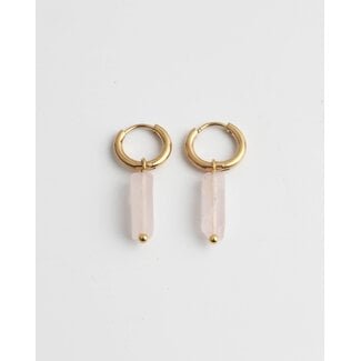 DORA HOOPS SOFT PINK ROSE QUARTZ GOLD - STAINLESS STEEL