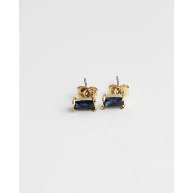 Dark Blue  Diamond Studs - Gold Plated