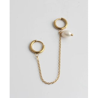 Double earring 'Pearl' Gold - stainless steel (1 pcs)