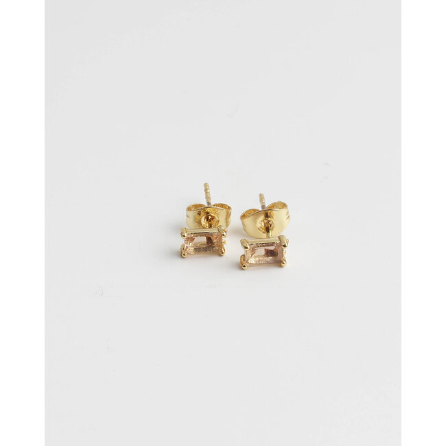 Soft Orange/ Champagne  Diamond Studs - Gold Plated