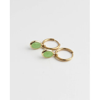 Boucles d'Oreilles Ovale 'Dana' Vert Clair - Acier Inoxydable