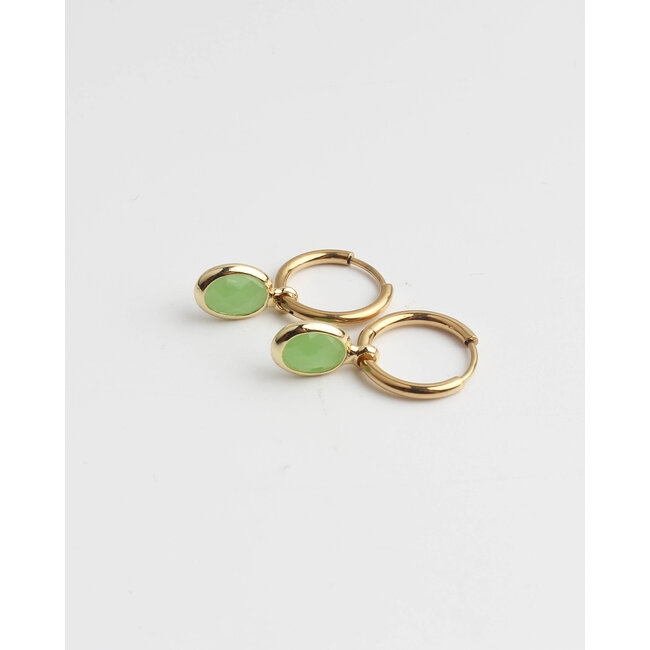 Oval 'Dana' Earrings Light Green - Stainless Steel