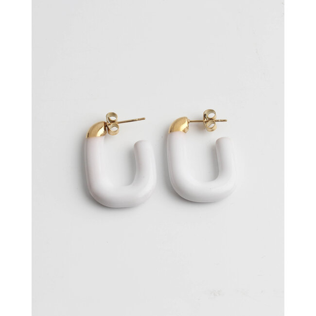 'Life is a party' earrings white - stainless steel