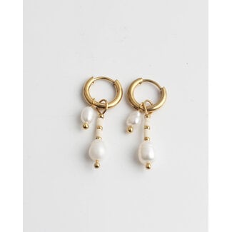 ' Aventure' Pearl Earrings Gold - Stainless Steel