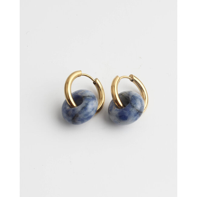 'Femme' Earrings Natural Stone Soldalite Gold - Stainless Steel