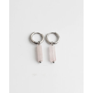 Boucles d'oreilles 'Dora' quartz rose argent - acier inoxydable