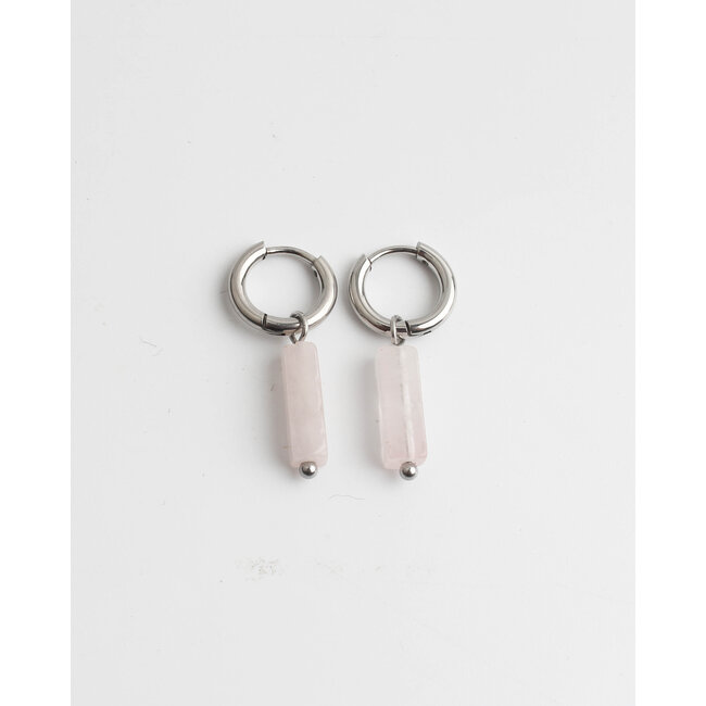 Dora Hoops Soft PINK Rose Quartz SILVER - Stainless Steel