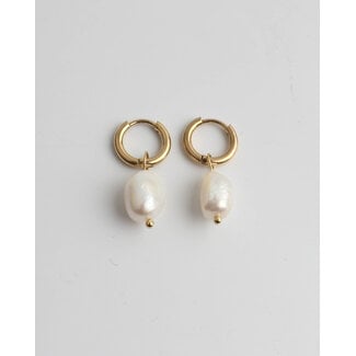 Classic Freshwater pearl Earrings Gold - Stainless Steel