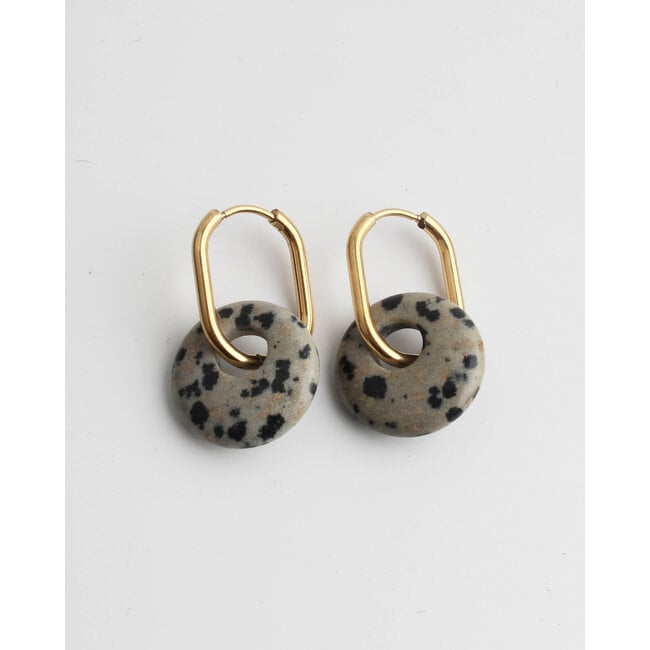 Boucles d'Oreilles 'Tirza' Jaspe Dalmatien Doré - Acier Inoxydable