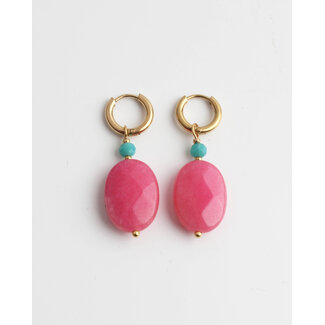 Boucles d'Oreilles Pierre Naturelle Rose Douce Or - acier inoxydable