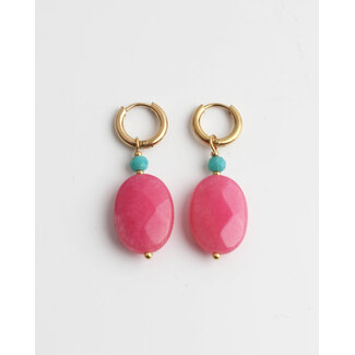 Sweet Pink Natural Stone Earrings Gold - stainless steel