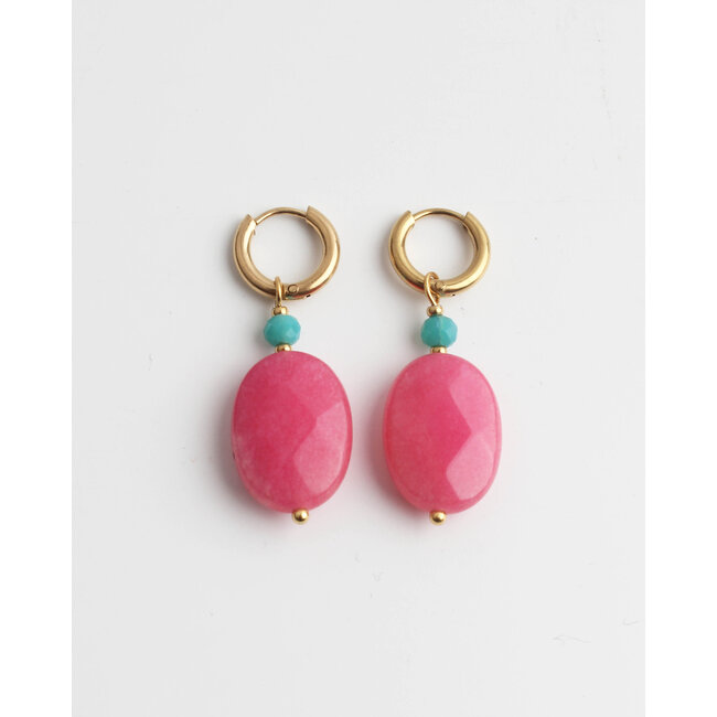 Süße rosa Naturstein-Ohrringe Gold - Edelstahl