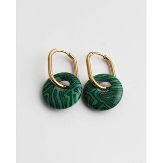 'Tirza' Earrings Gold Green Natural Stone  - Stainless Steel