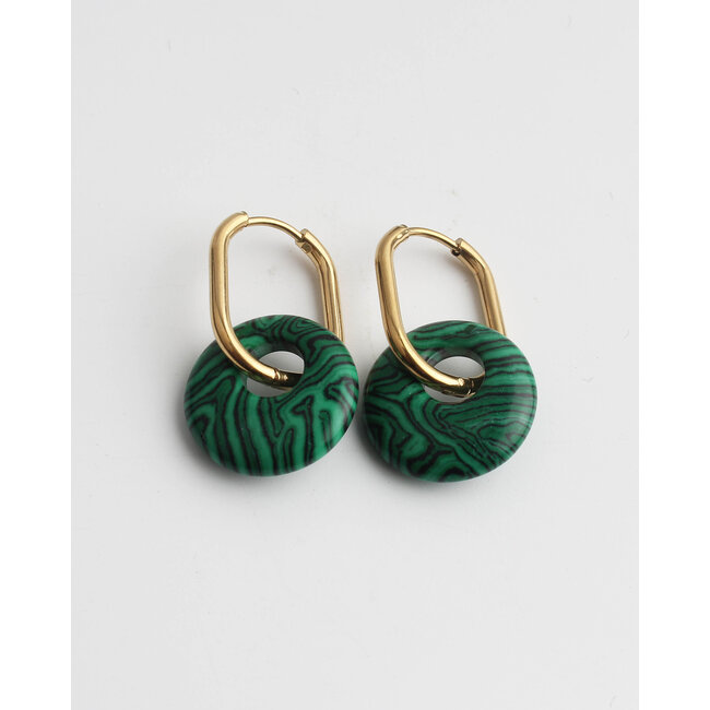 Boucles d'Oreilles 'Tirza' Or Vert Pierre Naturelle - Acier Inoxydable