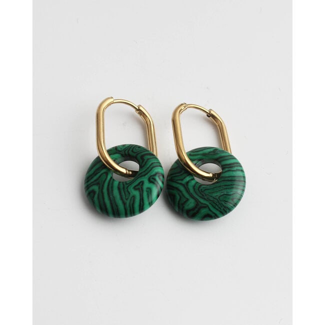 'Tirza' Earrings Gold Green Natural Stone  - Stainless Steel