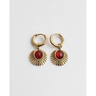 Boucles d'oreilles 'Solenge' pierre rouge or - acier inoxydable