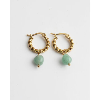 'Louane' Green Natural Stone Twist Hoops Gold - Stainless Steel