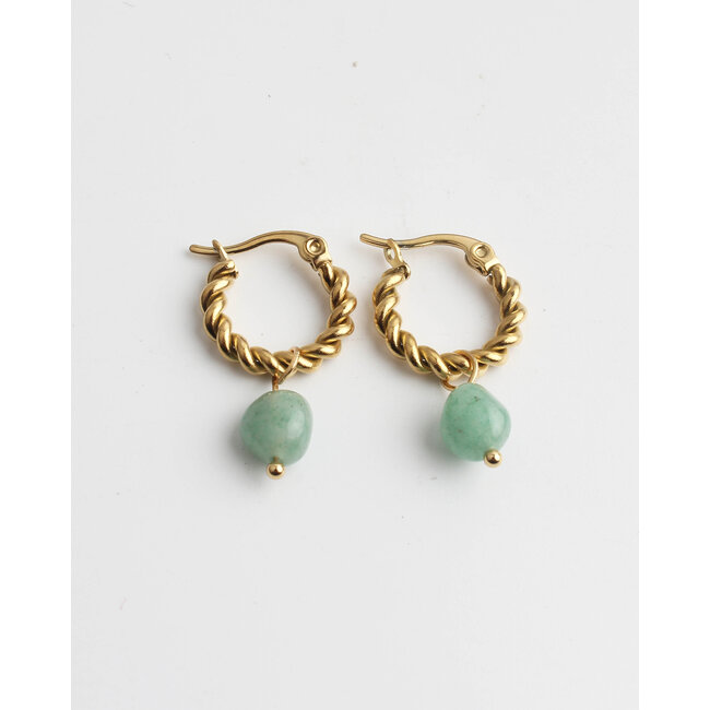 Louane 'Green Natural Stone Twist Hoops Gold - Acero inoxidable