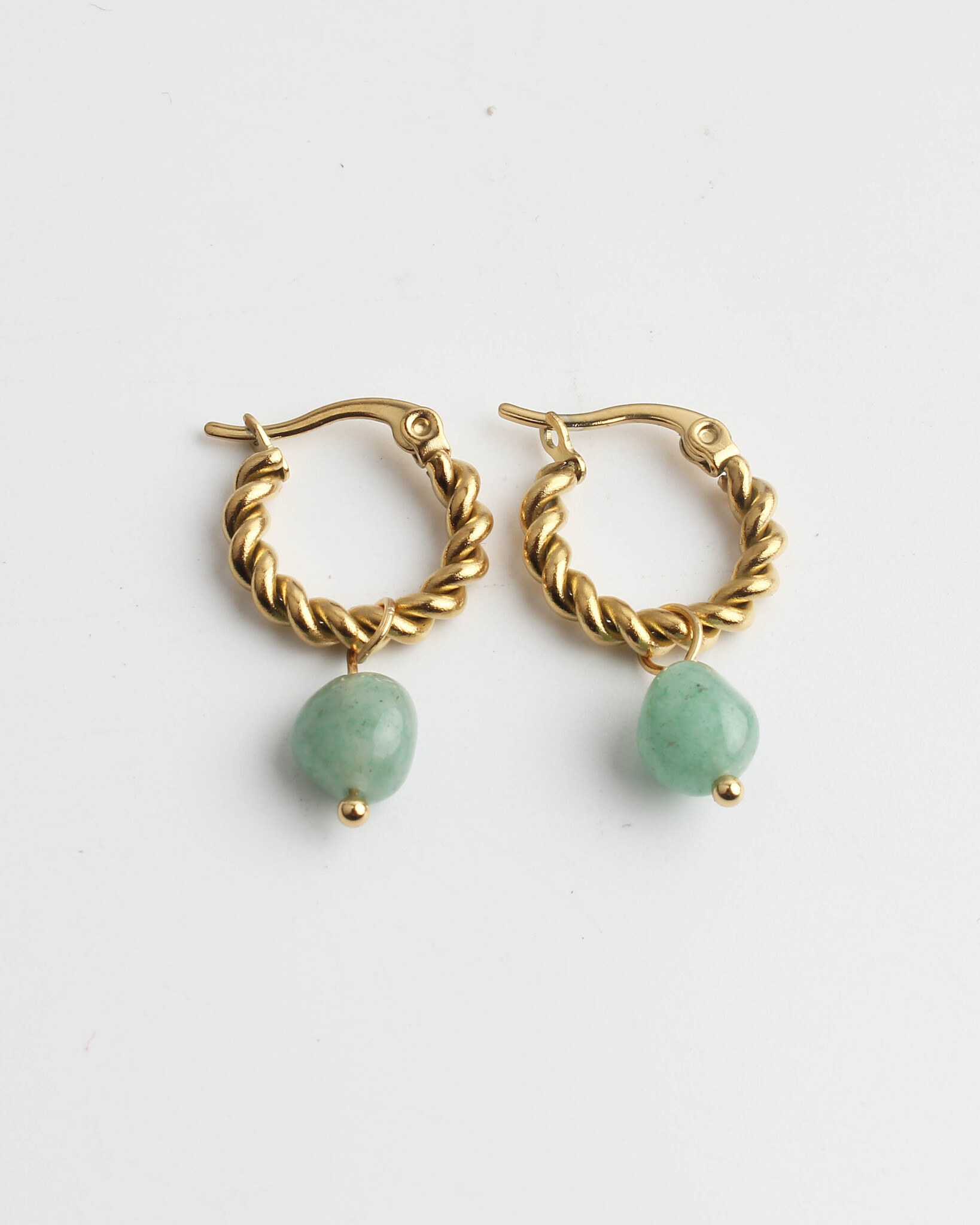 Gold hoop earrings with green stones deals