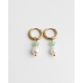 'Milou' Earrings Green & Pearl - Stainless Steel