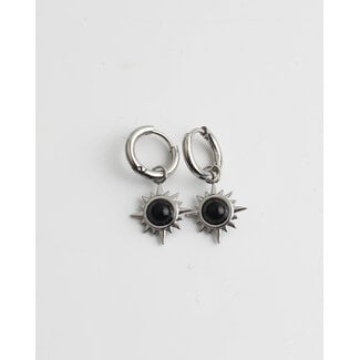 Black Sun  Earings Silver - Natural stone - stainless steel