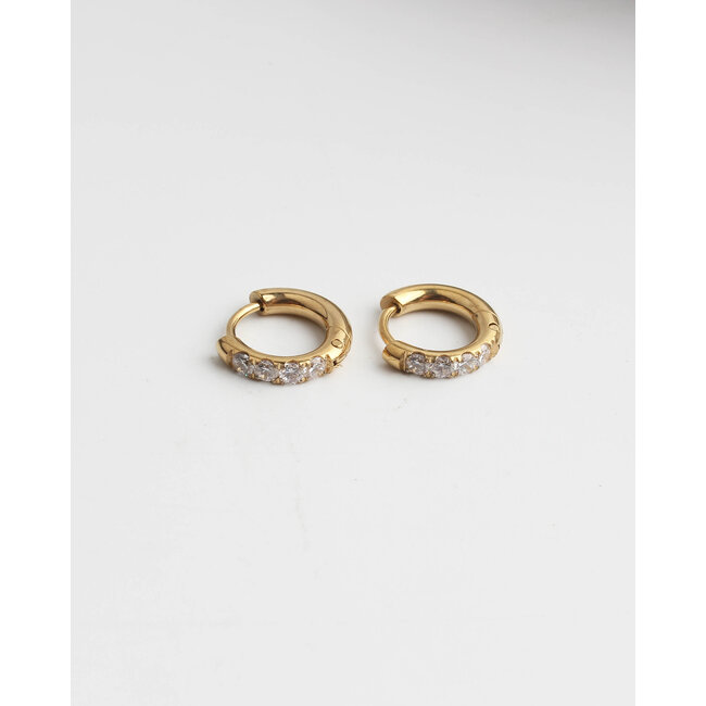 White Stone Earrings Gold 1.2 cm - stainless steel