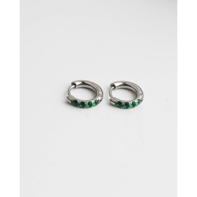 Hoops verdes y plateados Silver1.2 cm - Acero inoxidable