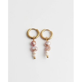 'Mon Amour' Earrings Gold Pink & White Pearls