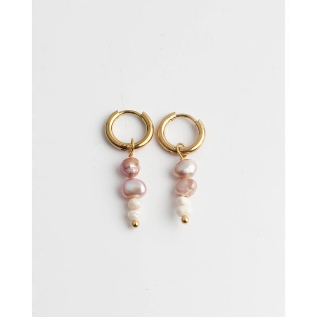 Boucles d'Oreilles 'Mon Amour' Doré Rose & Perles Blanches