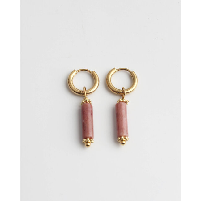 Boucles d'oreilles 'Olivia' pierre naturelle rose or - acier inoxydable