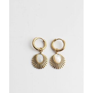 Boucles d'oreilles 'Solenge' pierre blanche or - acier inoxydable