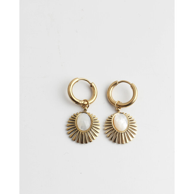 'Solenge' white stone earrings gold - stainless steel