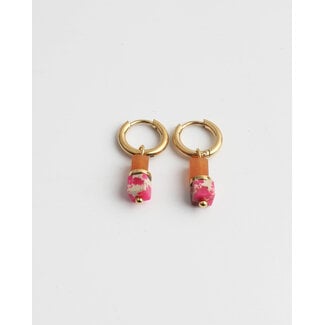 BOUCLES D'OREILLES EN PIERRE ORANGE ET ROSE - ACIER INOXYDABLE