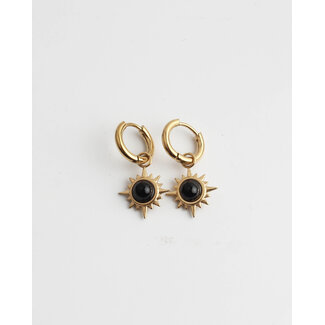 Black Sun Gold Earrings - Natural stone - stainless steel