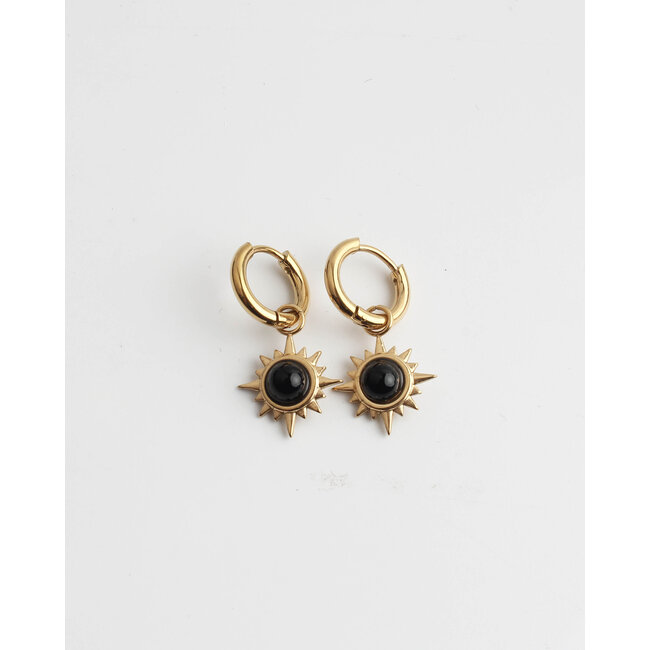 Black Sun Gold Earrings - Natural stone - stainless steel