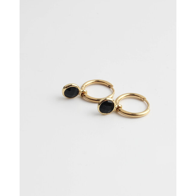 Round 'Nina' Earrings Black - stainless steel