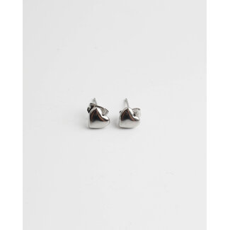 Boucles d'Oreilles Clous Cœur Massif Argent - Acier Inoxydable