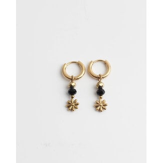 Boucles d'oreilles 'Fleur Sauvage' noir & or - acier inoxydable