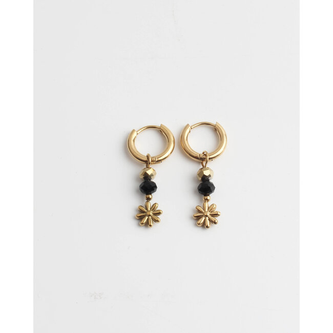 'Fleur Sauvage' earrings black & gold - stainless steel