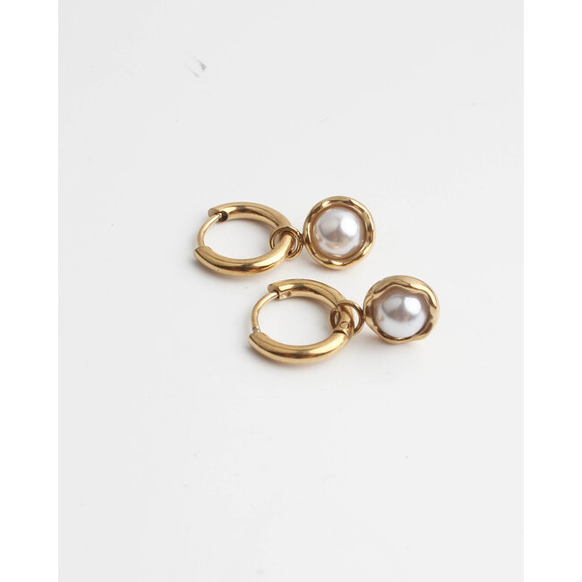 'Yovi' Earrings Gold & Pearl - stainless steel
