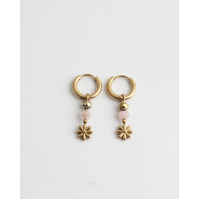 Boucles d'oreilles 'Fleur Sauvage' Rose & or - acier inoxydable