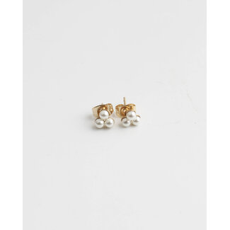 'SIMPLICITÉ' STUDS  PEARLS & GOLD - STAINLESS STEEL